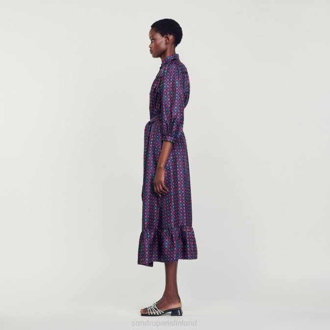 Sandro Paris naiset painettu midi-mekko VLHP20 vaatteet Sininen punainen