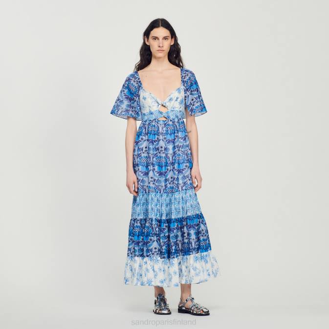 Sandro Paris naiset pitkä huivikuvioinen mekko VLHP454 vaatteet sininen