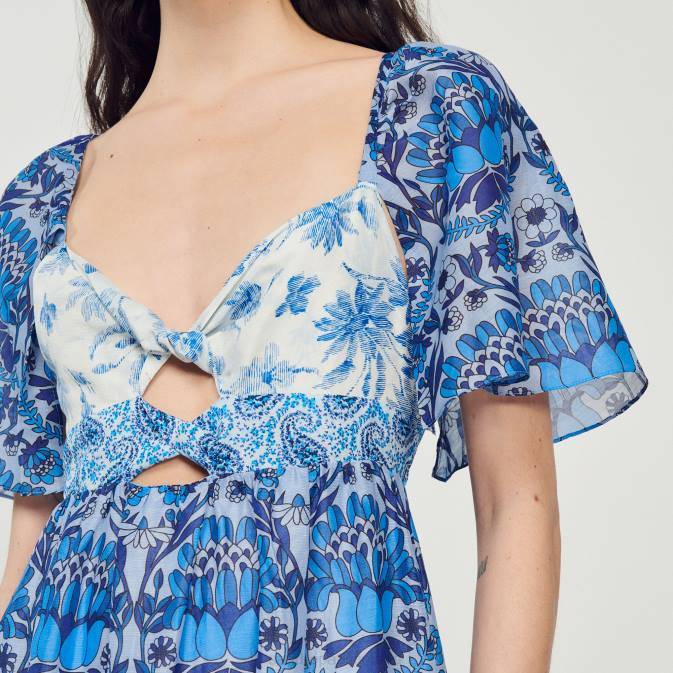 Sandro Paris naiset pitkä huivikuvioinen mekko VLHP454 vaatteet sininen