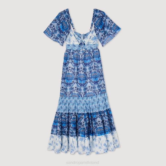 Sandro Paris naiset pitkä huivikuvioinen mekko VLHP454 vaatteet sininen