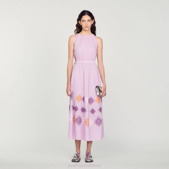 Sandro Paris naiset pitkä kirjailtu pellavamekko VLHP220 vaatteet violetti