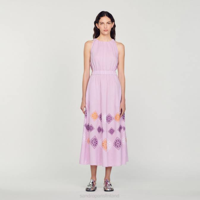 Sandro Paris naiset pitkä kirjailtu pellavamekko VLHP220 vaatteet violetti