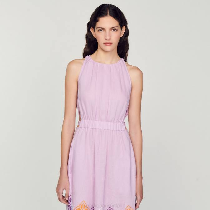 Sandro Paris naiset pitkä kirjailtu pellavamekko VLHP220 vaatteet violetti