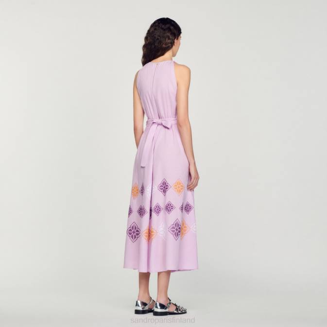 Sandro Paris naiset pitkä kirjailtu pellavamekko VLHP220 vaatteet violetti