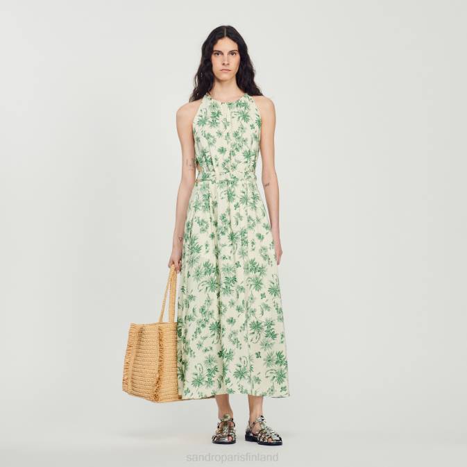 Sandro Paris naiset pitkä kukkainen mekko VLHP239 vaatteet ekru - vihreä