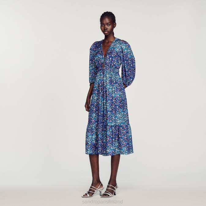 Sandro Paris naiset pitkä kukkainen mekko VLHP376 vaatteet sininen/violetti