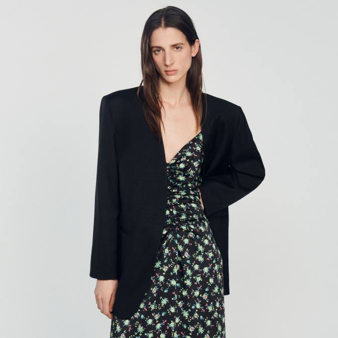 Sandro Paris naiset pitkä kukkainen mekko VLHP388 vaatteet musta