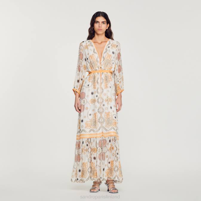 Sandro Paris naiset pitkä kukkainen mekko VLHP392 vaatteet ekru