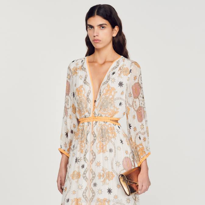 Sandro Paris naiset pitkä kukkainen mekko VLHP392 vaatteet ekru