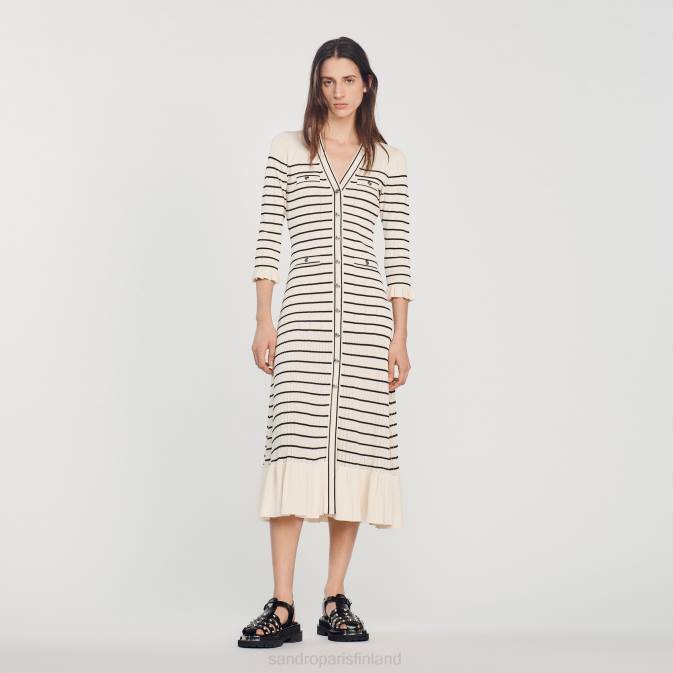 Sandro Paris naiset pitkä merimiesraidallinen mekko VLHP247 vaatteet ekru