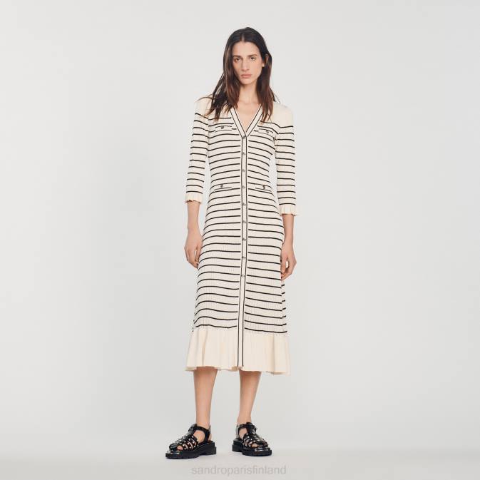 Sandro Paris naiset pitkä merimiesraidallinen mekko VLHP247 vaatteet ekru