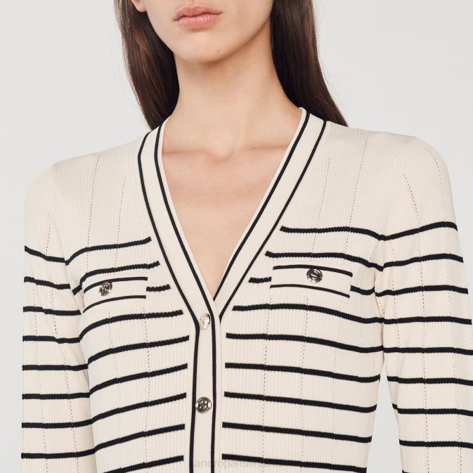 Sandro Paris naiset pitkä merimiesraidallinen mekko VLHP247 vaatteet ekru