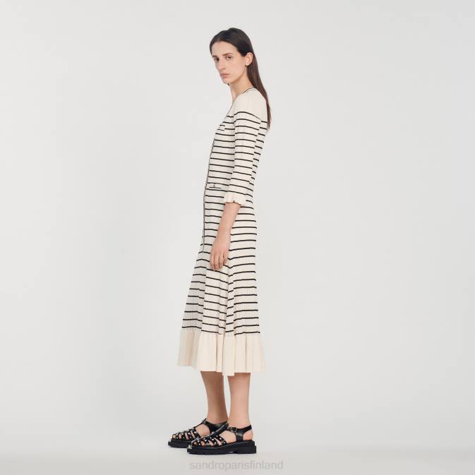 Sandro Paris naiset pitkä merimiesraidallinen mekko VLHP247 vaatteet ekru