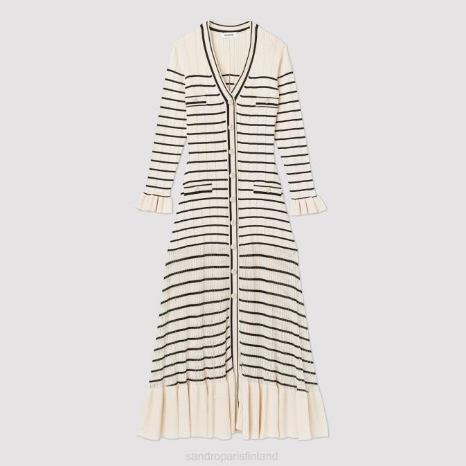 Sandro Paris naiset pitkä merimiesraidallinen mekko VLHP247 vaatteet ekru