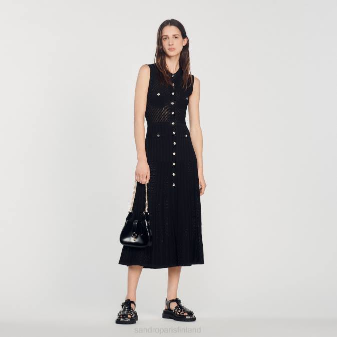 Sandro Paris naiset pitkä neulottu mekko VLHP126 vaatteet musta