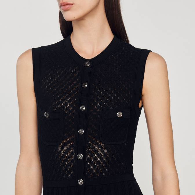 Sandro Paris naiset pitkä neulottu mekko VLHP126 vaatteet musta