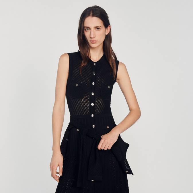 Sandro Paris naiset pitkä neulottu mekko VLHP126 vaatteet musta