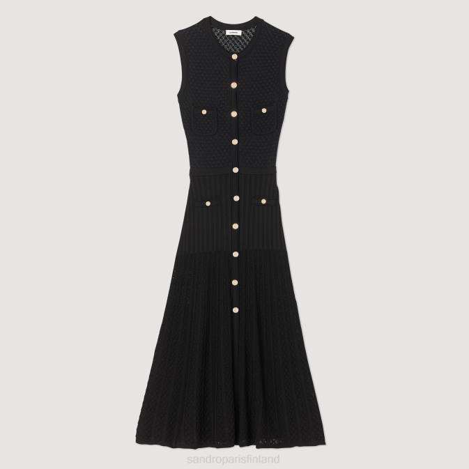 Sandro Paris naiset pitkä neulottu mekko VLHP126 vaatteet musta