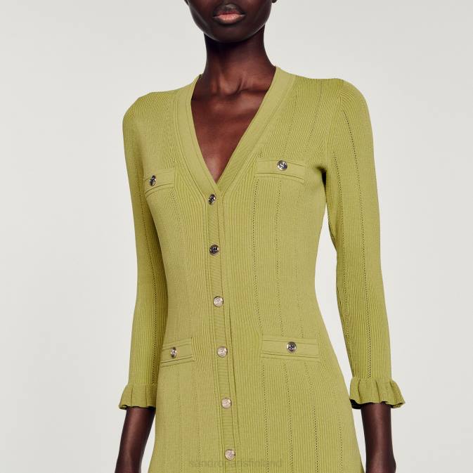 Sandro Paris naiset pitkä neulottu mekko VLHP339 vaatteet oliivinvihreä