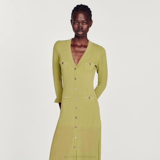 Sandro Paris naiset pitkä neulottu mekko VLHP339 vaatteet oliivinvihreä