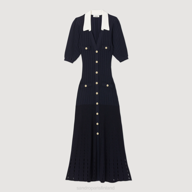 Sandro Paris naiset pitkä neulottu mekko VLHP414 vaatteet laivastonsininen