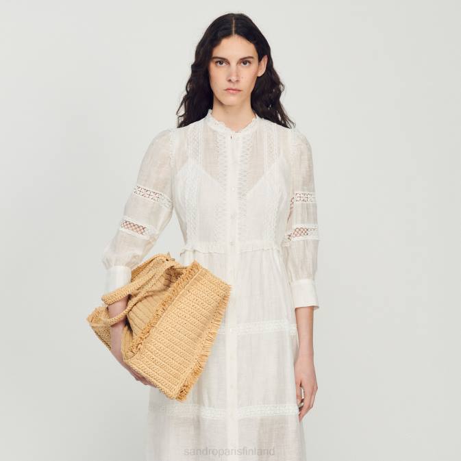 Sandro Paris naiset pitkä pitsinen mekko VLHP418 vaatteet ekru