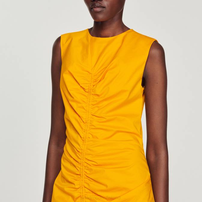 Sandro Paris naiset pitkä, rypytetty mekko VLHP445 vaatteet hapan oranssi