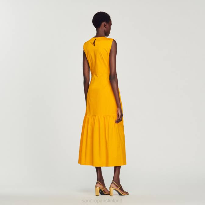 Sandro Paris naiset pitkä, rypytetty mekko VLHP445 vaatteet hapan oranssi