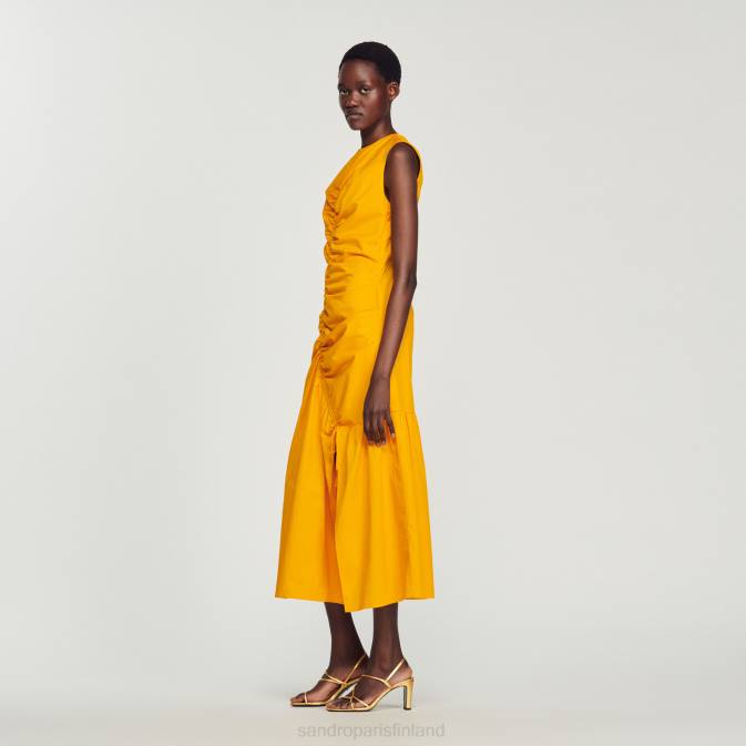 Sandro Paris naiset pitkä, rypytetty mekko VLHP445 vaatteet hapan oranssi