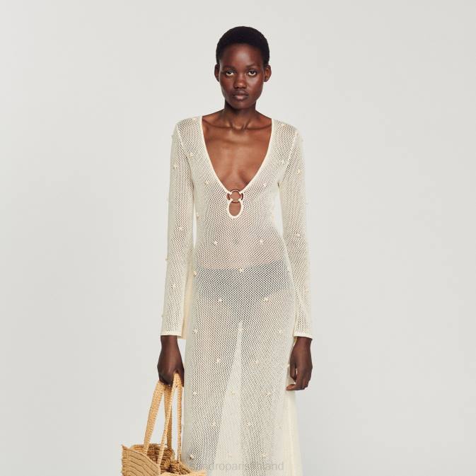 Sandro Paris naiset pitkä verkkopaljettimekko VLHP122 vaatteet ekru