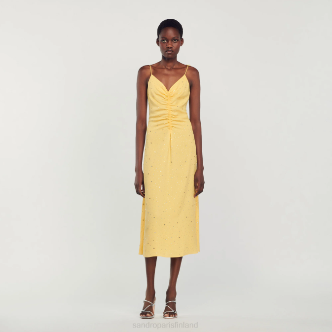 Sandro Paris naiset tekojalokivi mekko VLHP80 vaatteet keltainen