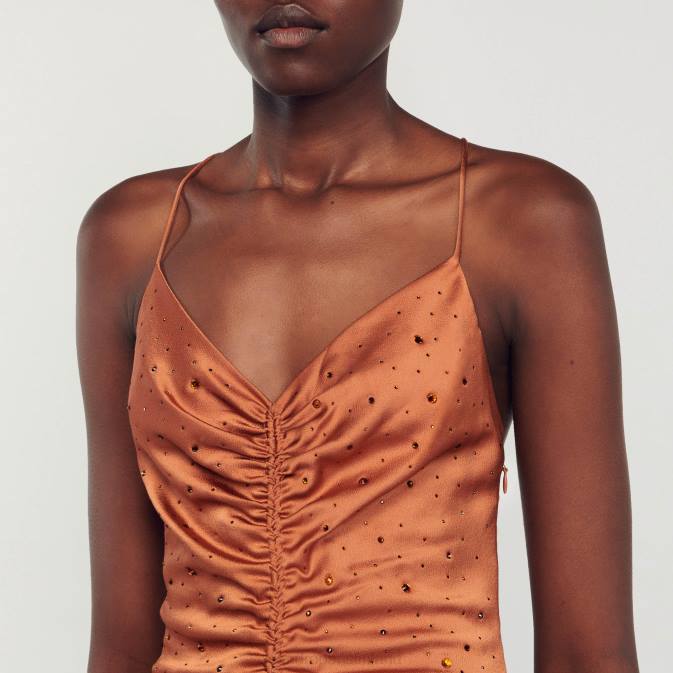 Sandro Paris naiset tekojalokivi mekko VLHP81 vaatteet ruskea