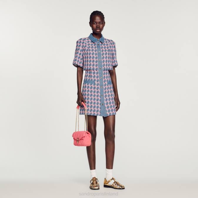 Sandro Paris naiset tweed mekko VLHP267 vaatteet violetti/sininen