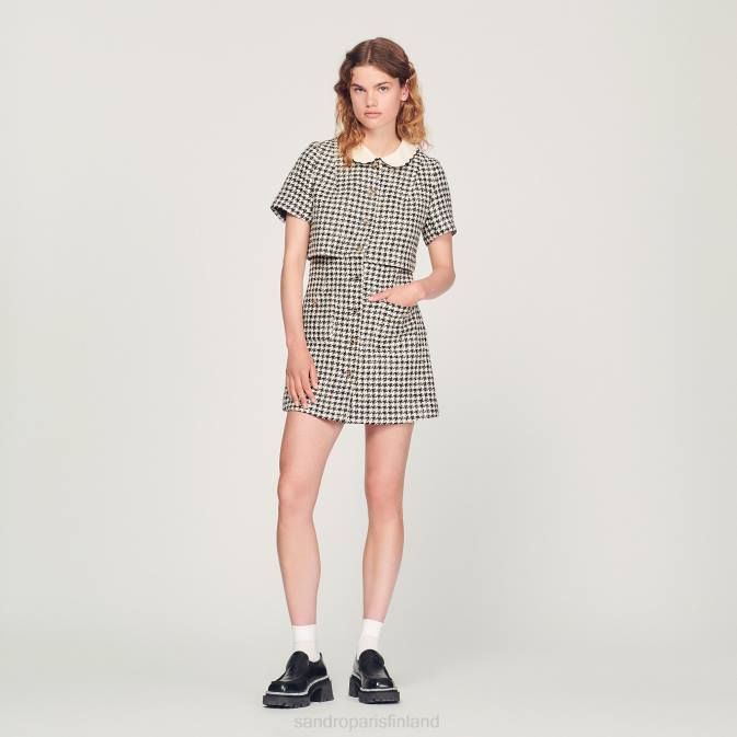 Sandro Paris naiset tweed trompe l'aeil mekko VLHP170 vaatteet valkoinen musta