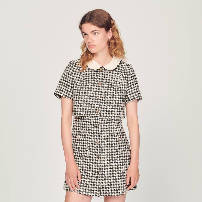 Sandro Paris naiset tweed trompe l'aeil mekko VLHP170 vaatteet valkoinen musta