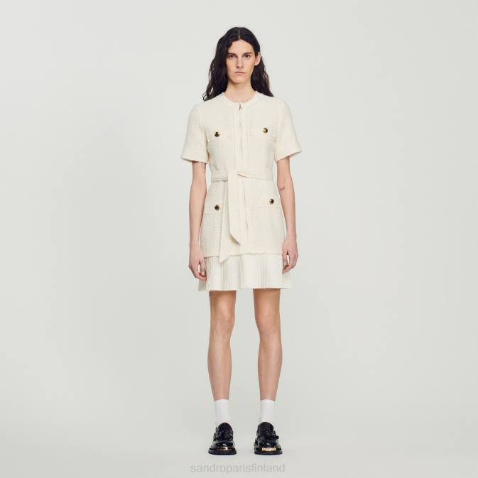 Sandro Paris naiset tweed-vaikutteinen villatakkimekko VLHP144 vaatteet ekru