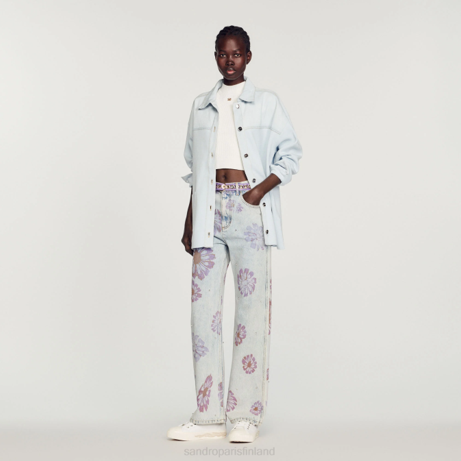 Sandro Paris naiset denim ja neuletakki VLHP437 vaatteet taivaansininen