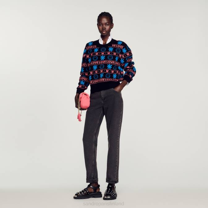 Sandro Paris naiset hymiö jacquard-pusero VLHP287 vaatteet musta