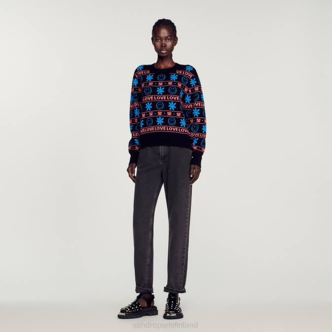 Sandro Paris naiset hymiö jacquard-pusero VLHP287 vaatteet musta