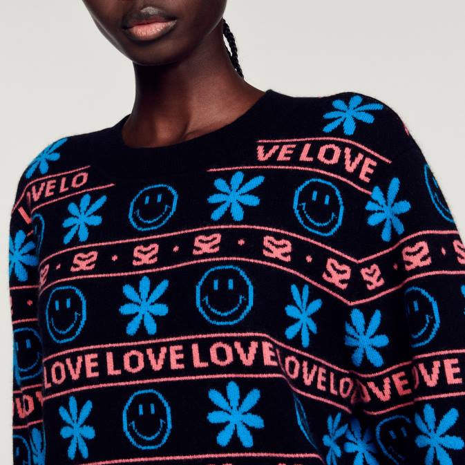 Sandro Paris naiset hymiö jacquard-pusero VLHP287 vaatteet musta