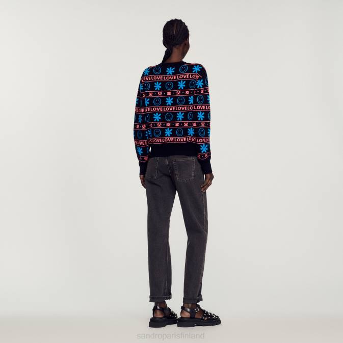 Sandro Paris naiset hymiö jacquard-pusero VLHP287 vaatteet musta