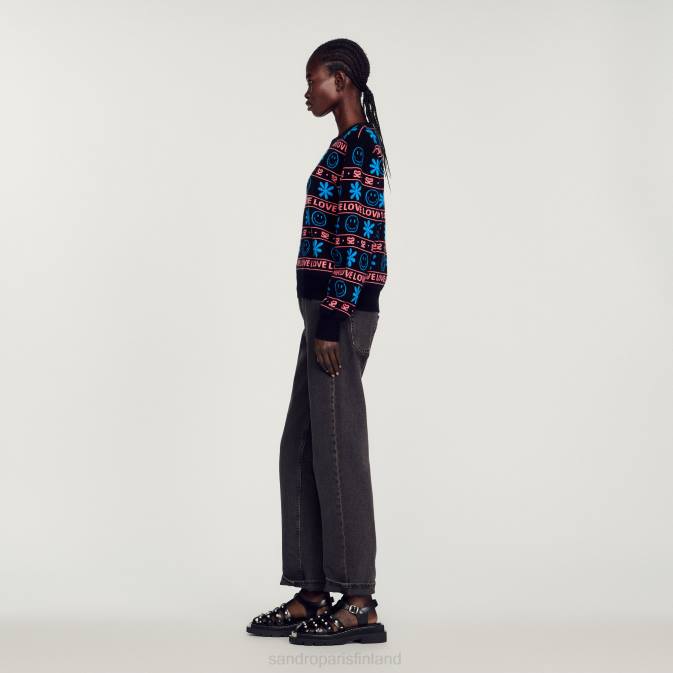 Sandro Paris naiset hymiö jacquard-pusero VLHP287 vaatteet musta