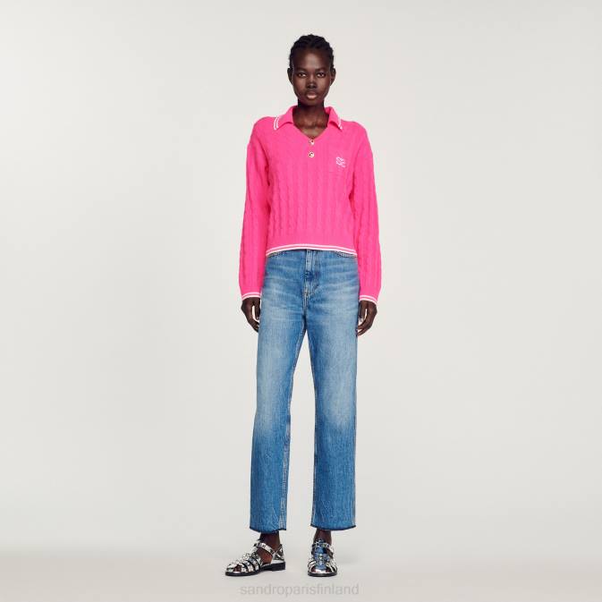 Sandro Paris naiset kaapelineulottu pusero VLHP435 vaatteet fushia