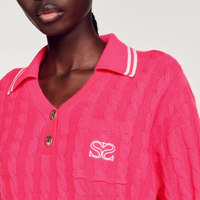 Sandro Paris naiset kaapelineulottu pusero VLHP435 vaatteet fushia