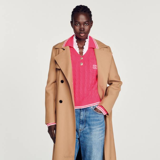 Sandro Paris naiset kaapelineulottu pusero VLHP435 vaatteet fushia