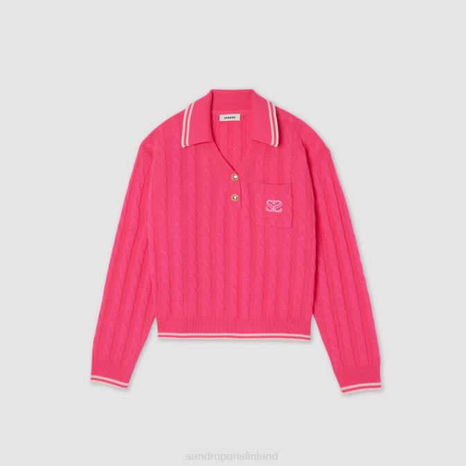 Sandro Paris naiset kaapelineulottu pusero VLHP435 vaatteet fushia