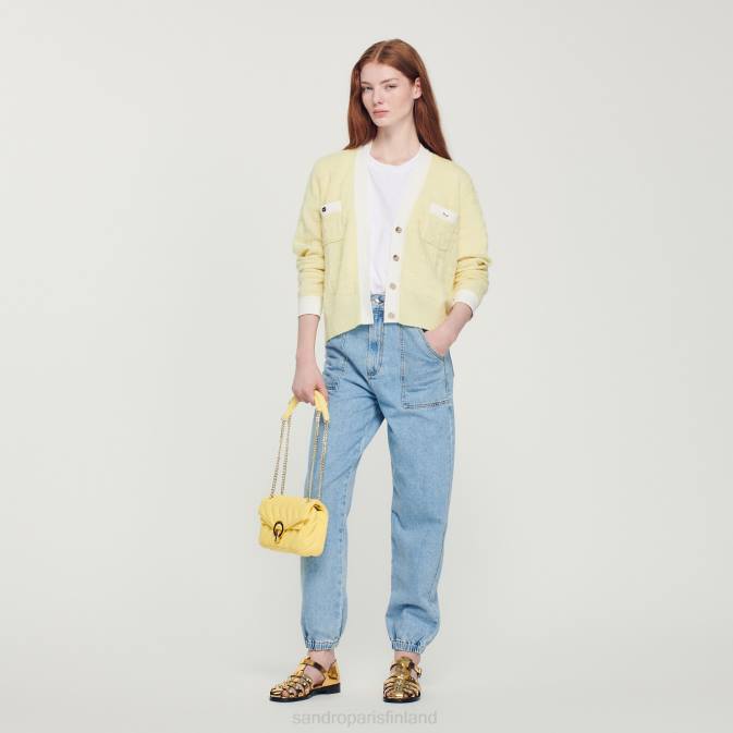 Sandro Paris naiset kaksivärinen neuletakki VLHP353 vaatteet vaaleankeltainen