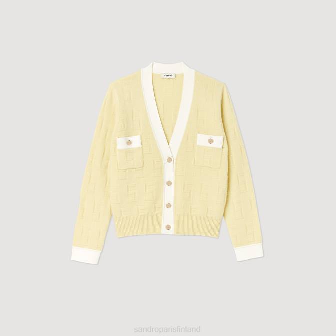 Sandro Paris naiset kaksivärinen neuletakki VLHP353 vaatteet vaaleankeltainen