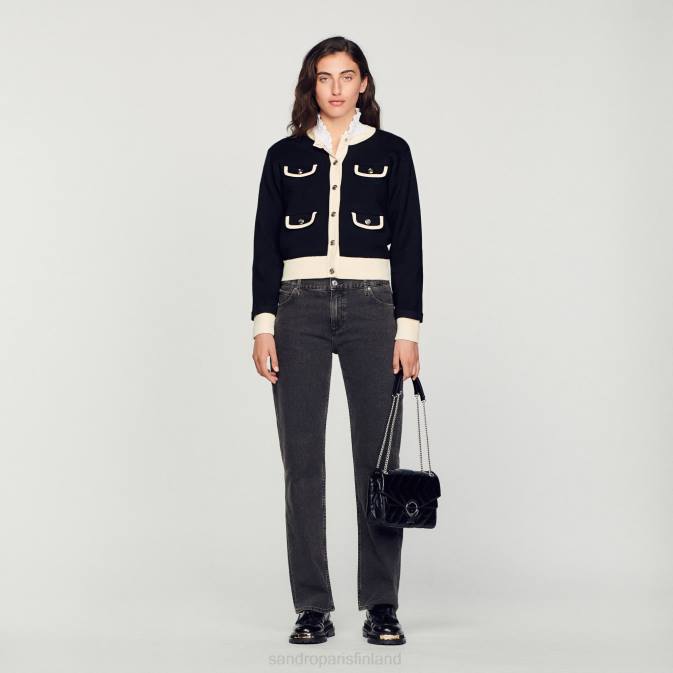 Sandro Paris naiset kaksivärinen neuletakki napeilla VLHP254 vaatteet musta