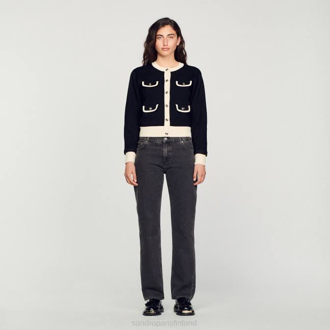 Sandro Paris naiset kaksivärinen neuletakki napeilla VLHP254 vaatteet musta